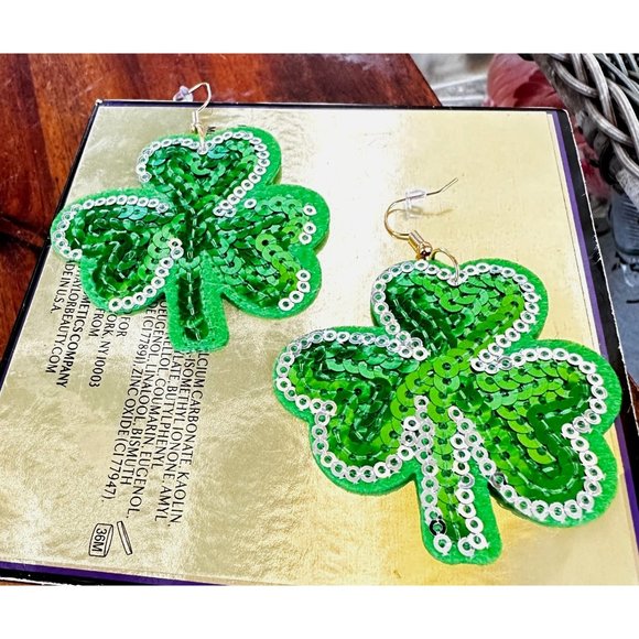 Shamrock Earrings Dangle Hooks Sequins St Patrick's Day Party Irish Fest… - Picture 9 of 12